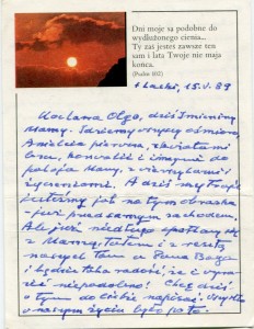 List ks. Tadeusza Fedorowicza do siostry Olgi Fedorowicz, 15.05.1989